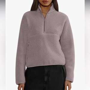 NWOT Womens Half Zip Pullover Cropped Sweatshirt, Sherpa Fleece Jacket